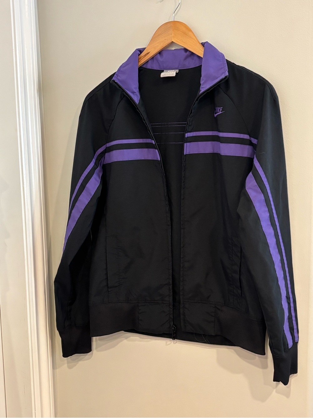 Nike Black Track Jacket with Purple Stripe Accents